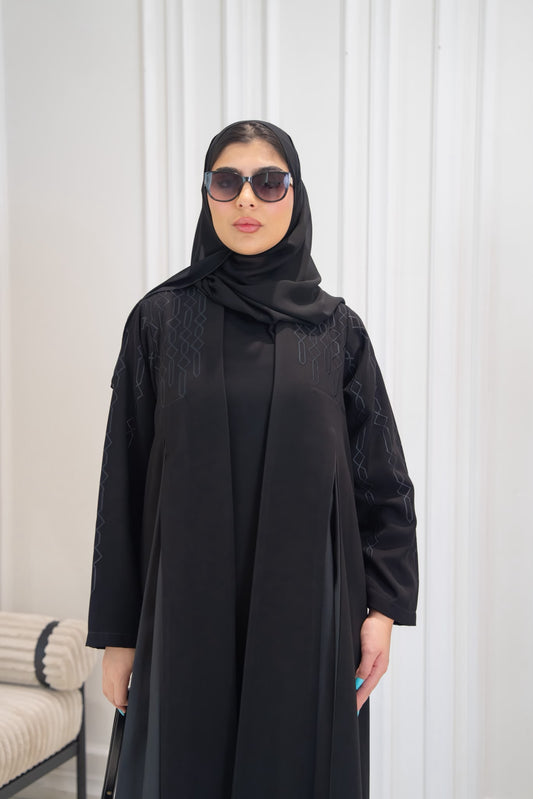 Black crepe abaya with embroidery.C:1113