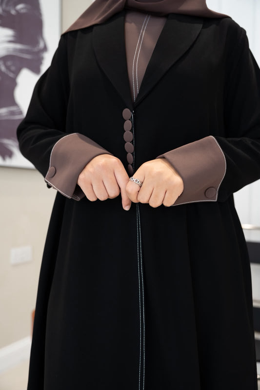 Black crepe blazer abaya. C:1106