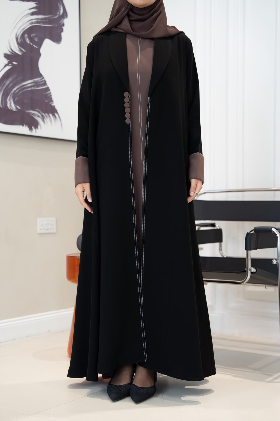 Black crepe blazer abaya. C:1106