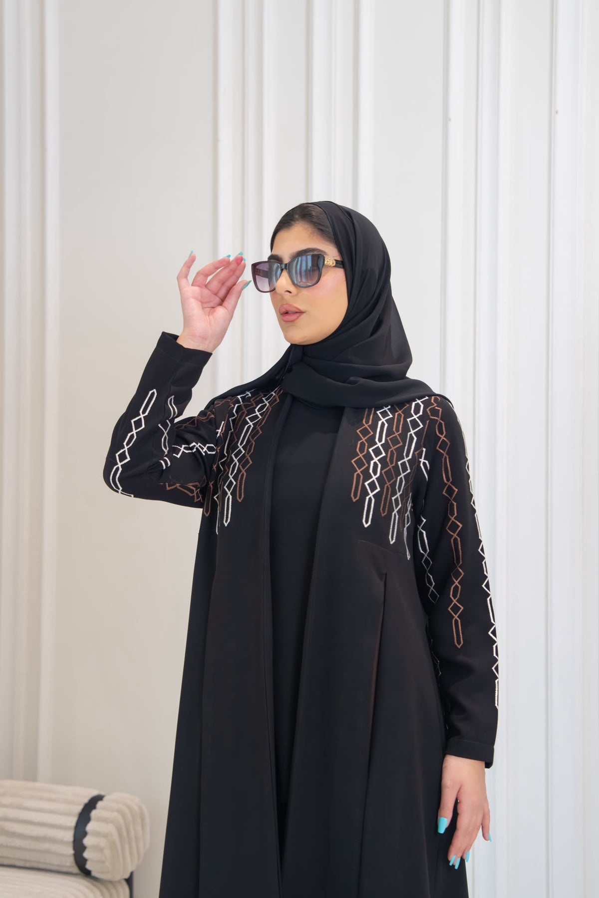 Black crepe abaya with embroidery.C:1113