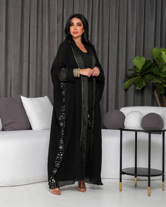 Black bisht with embroidery