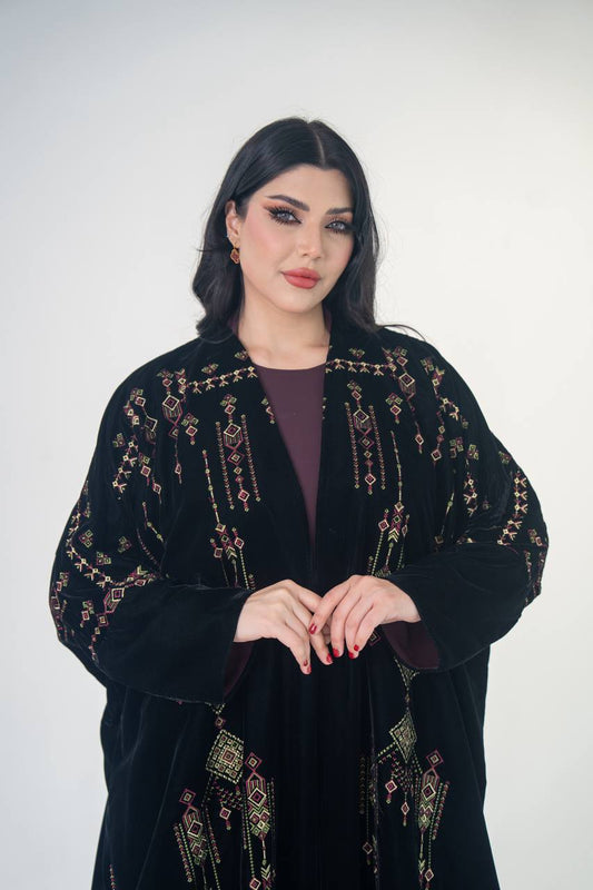 Black velvet abaya with embroidery