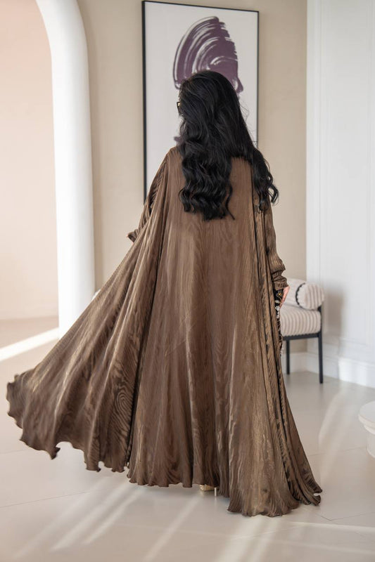 crepe silk abaya in brown