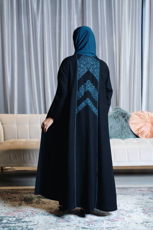 Black crepe abaya with embroidery