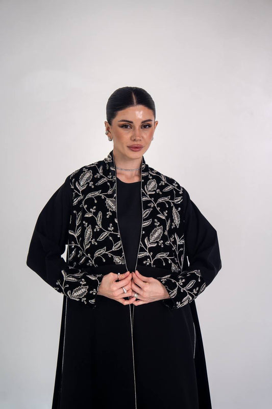 crepe abaya with embroidered velvet