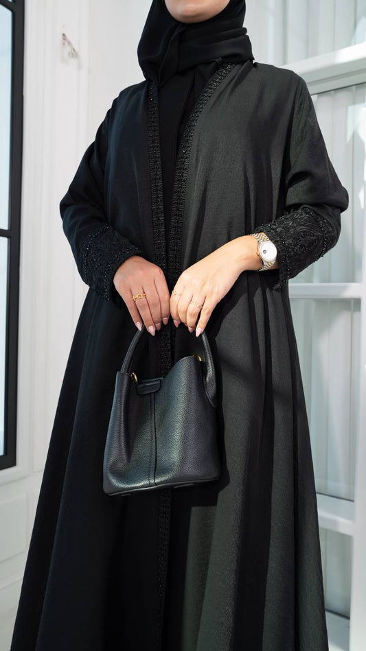 Black crepe abaya with embroidery. C:1099