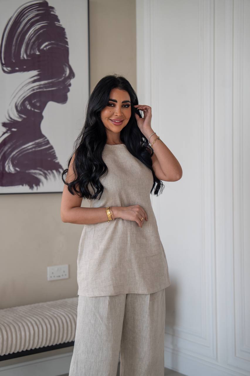 Beige linen blouse and pants set