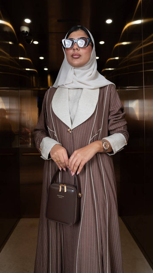 Linen abaya in brown striped color.C:1097