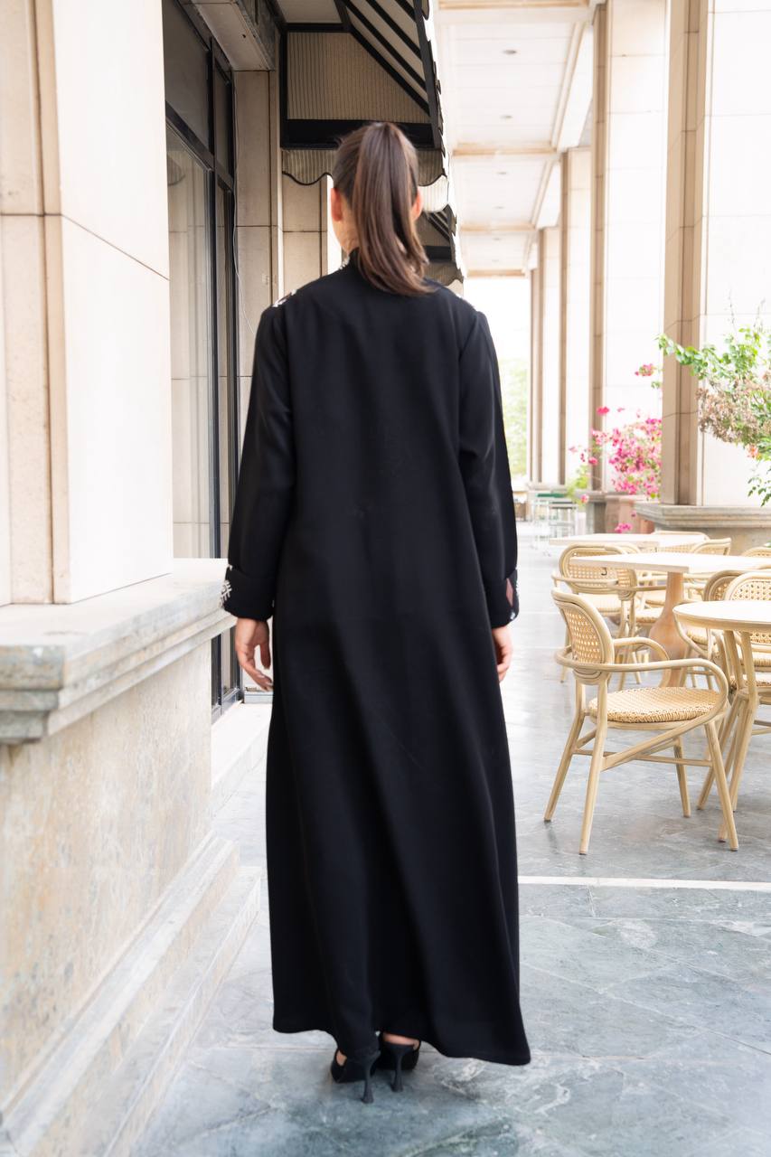 Black crepe abaya with embroidery. C:1090
