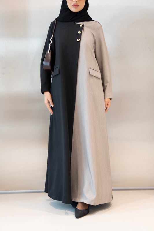 crepe abaya in black and beige. C:1107