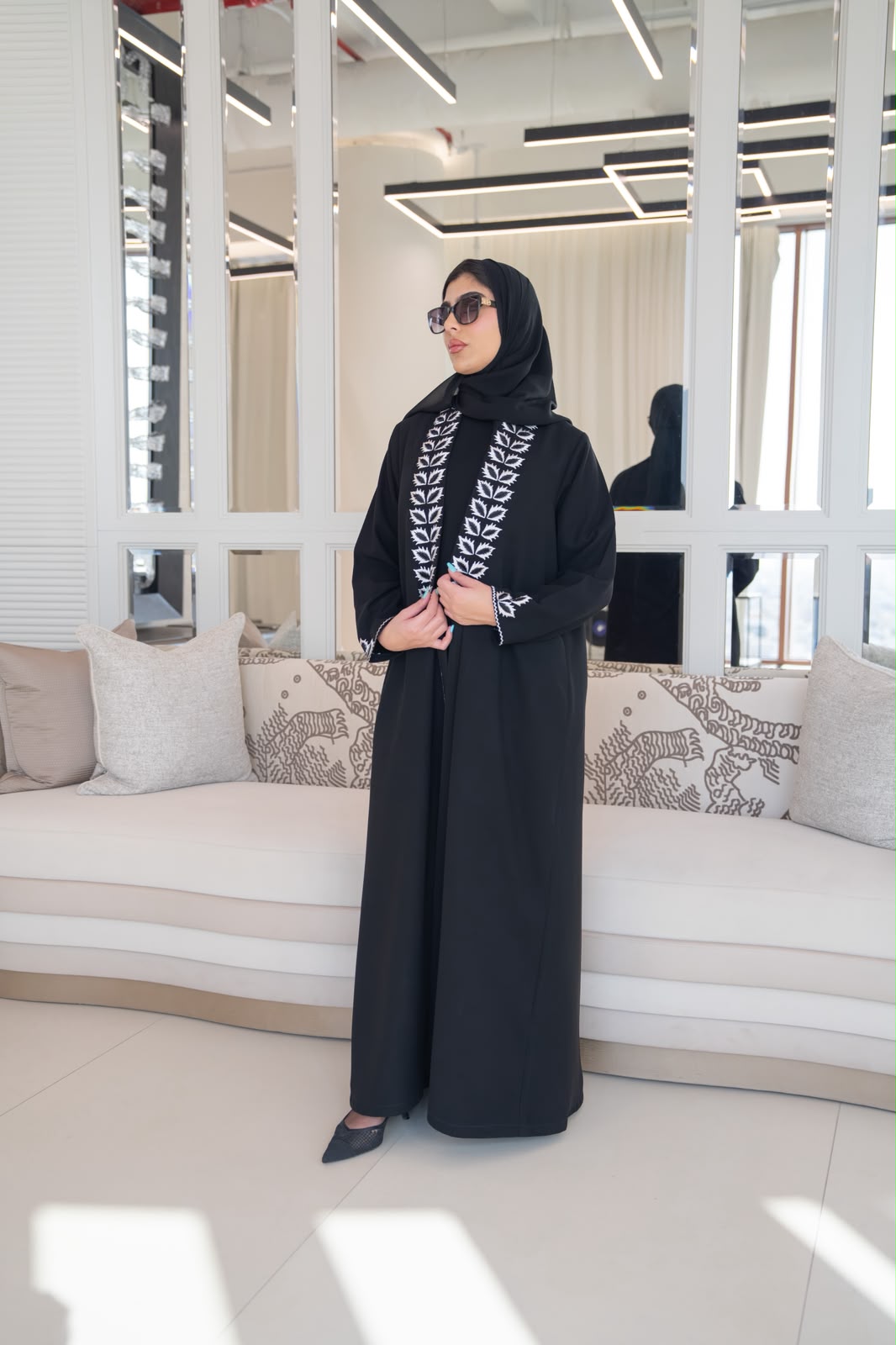 Black crepe abaya with embroidery.C:1114