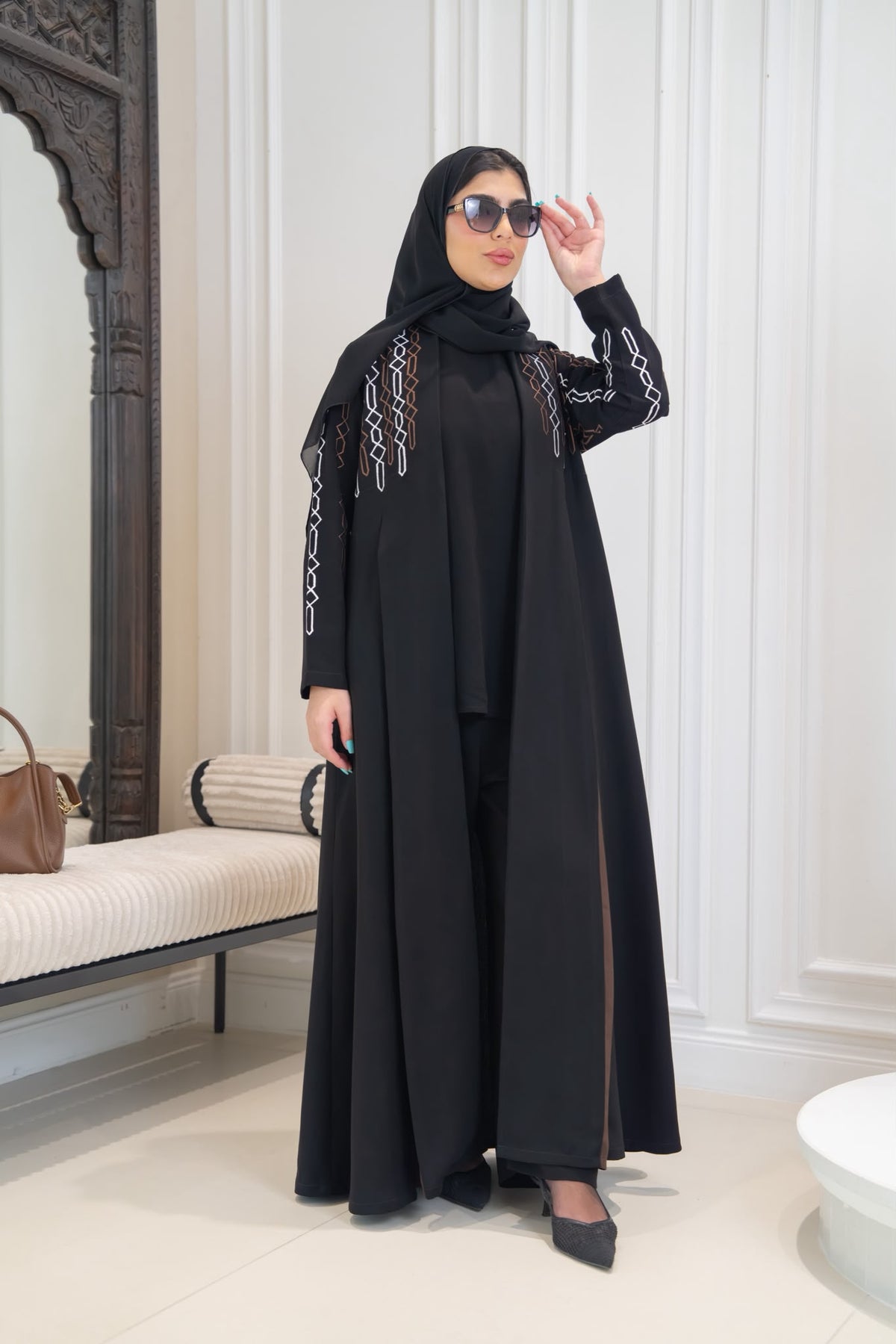 Black crepe abaya with embroidery.C:1113