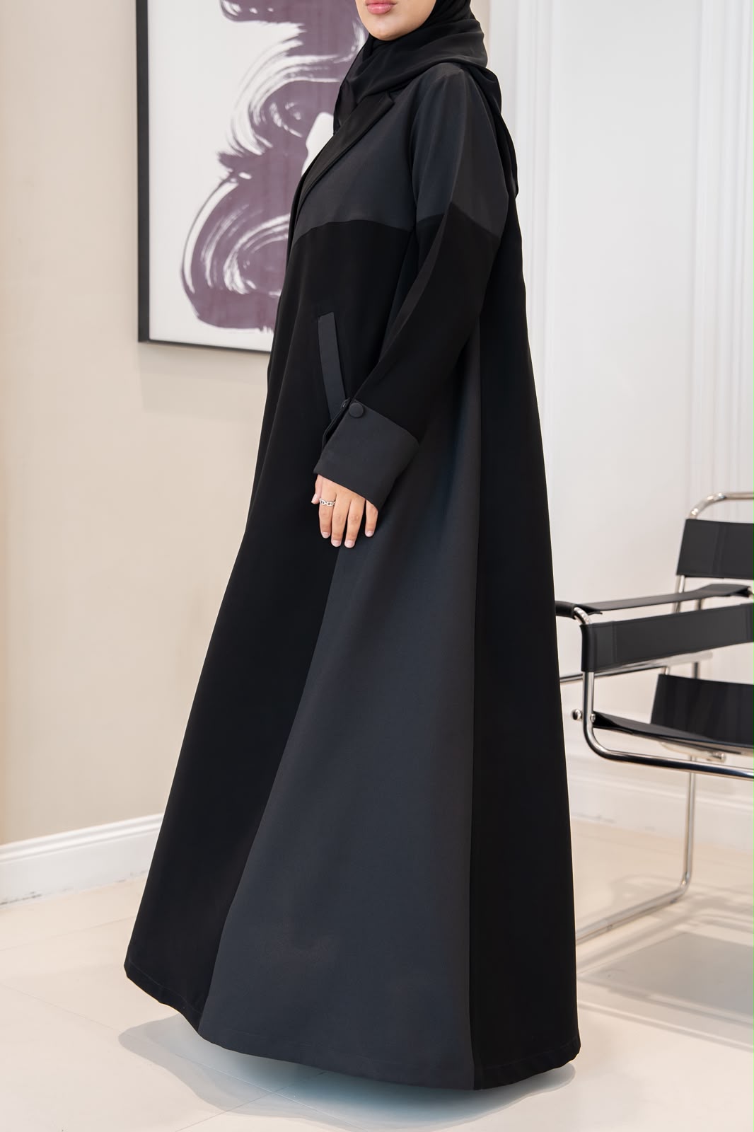 Black crepe blazer abaya .C:1106