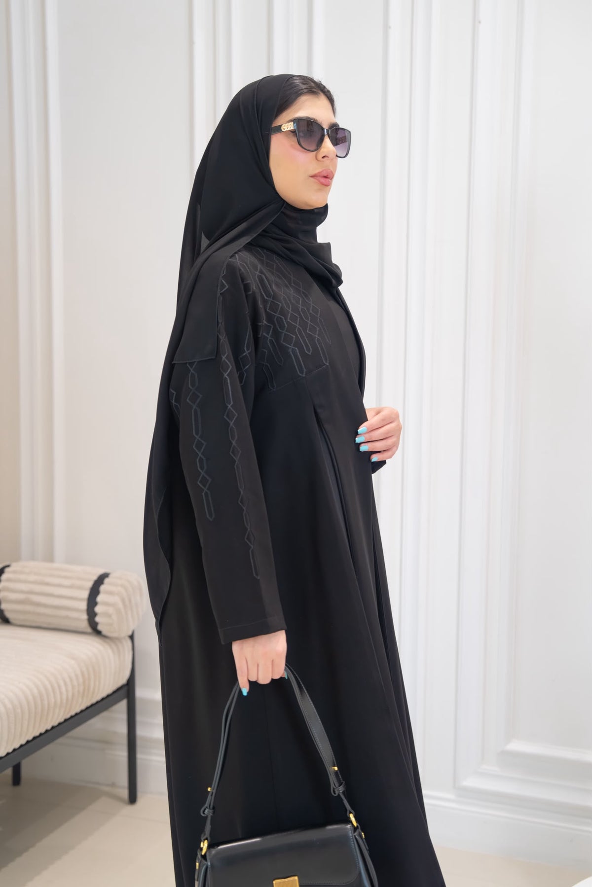 Black crepe abaya with embroidery.C:1113
