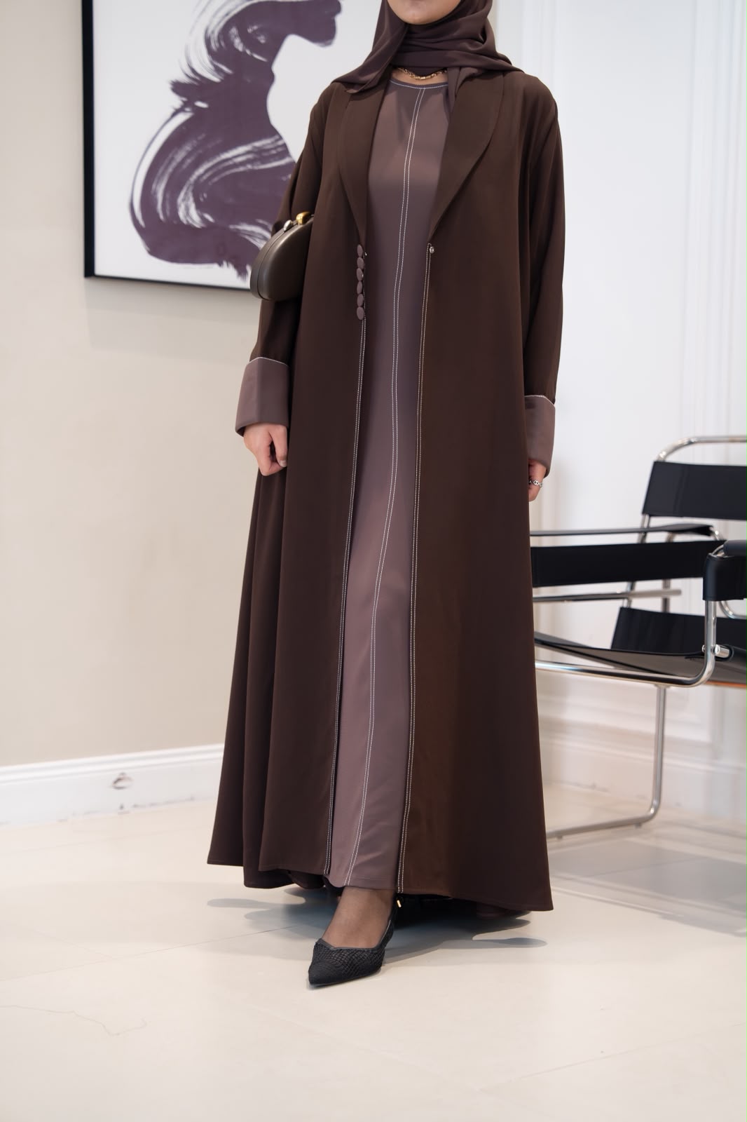 Brown crepe blazer abaya.C:1106