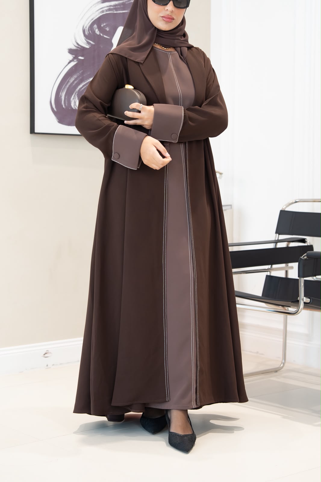 Brown crepe blazer abaya.C:1106