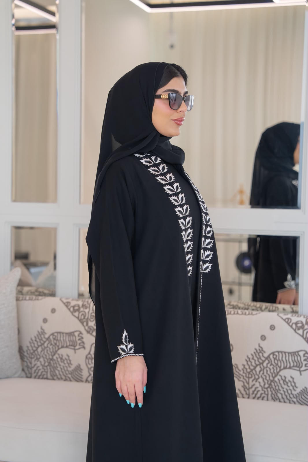 Black crepe abaya with embroidery.C:1114