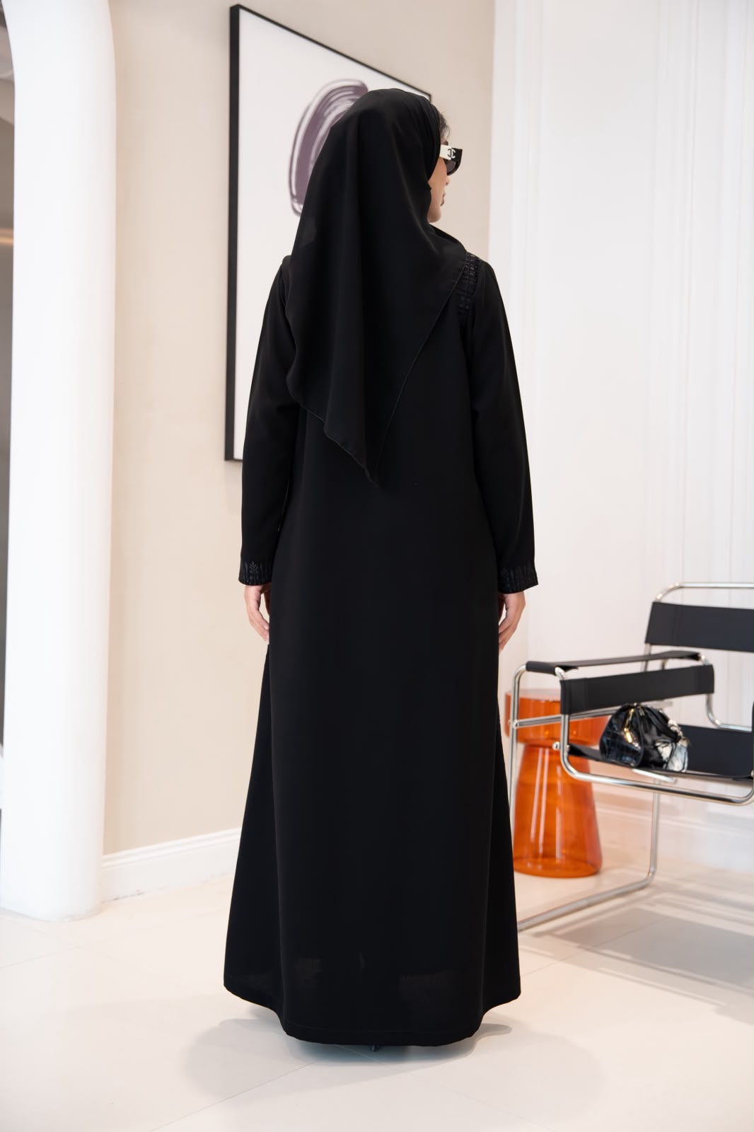 Black crepe abaya with embroidery. C:1108