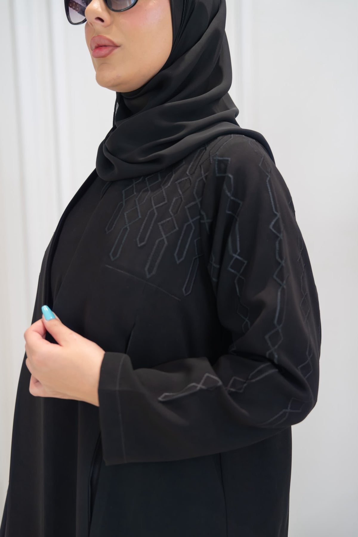 Black crepe abaya with embroidery.C:1113