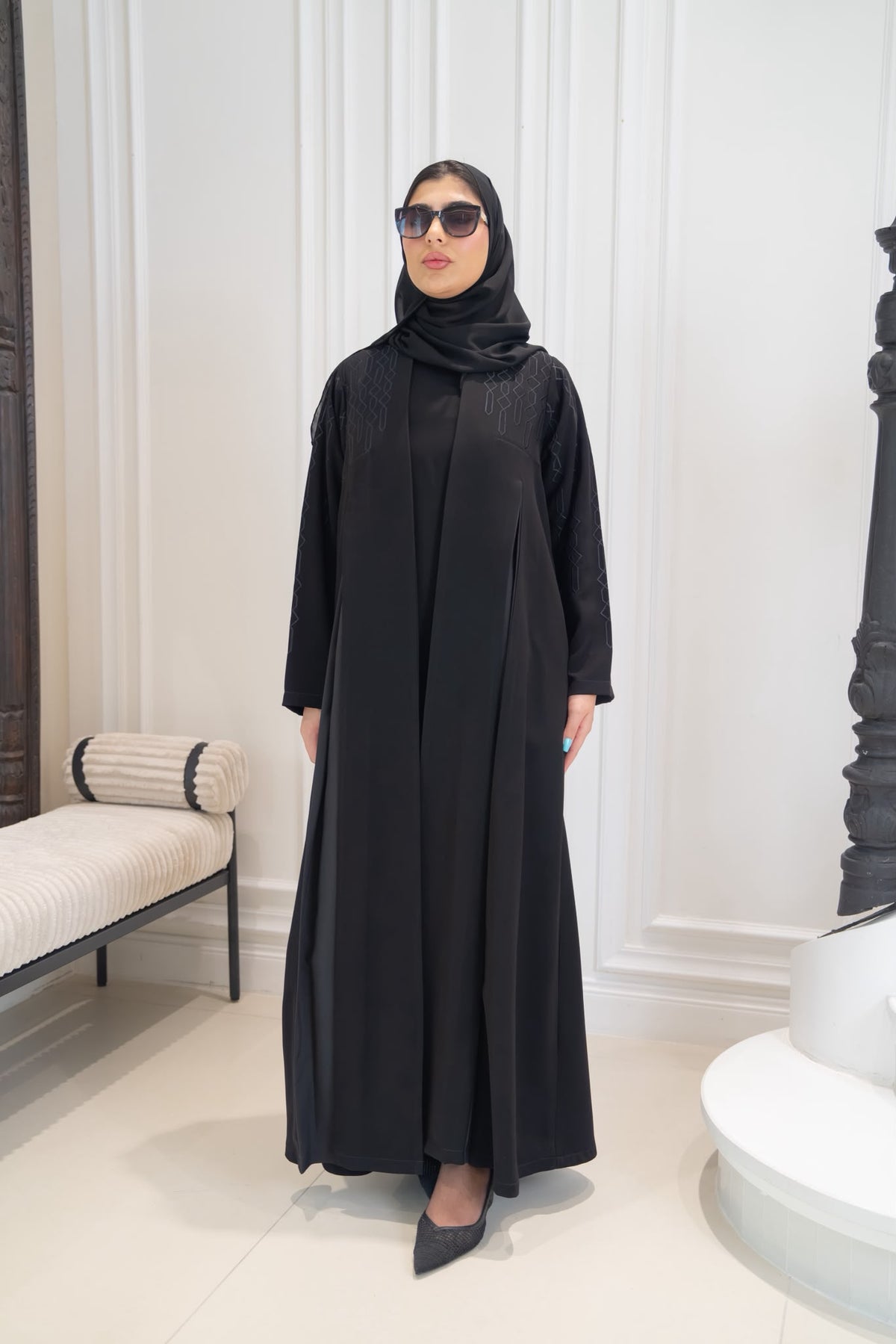 Black crepe abaya with embroidery.C:1113