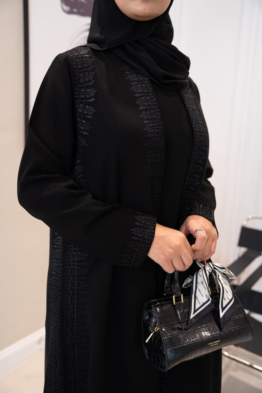 Black crepe abaya with embroidery. C:1108