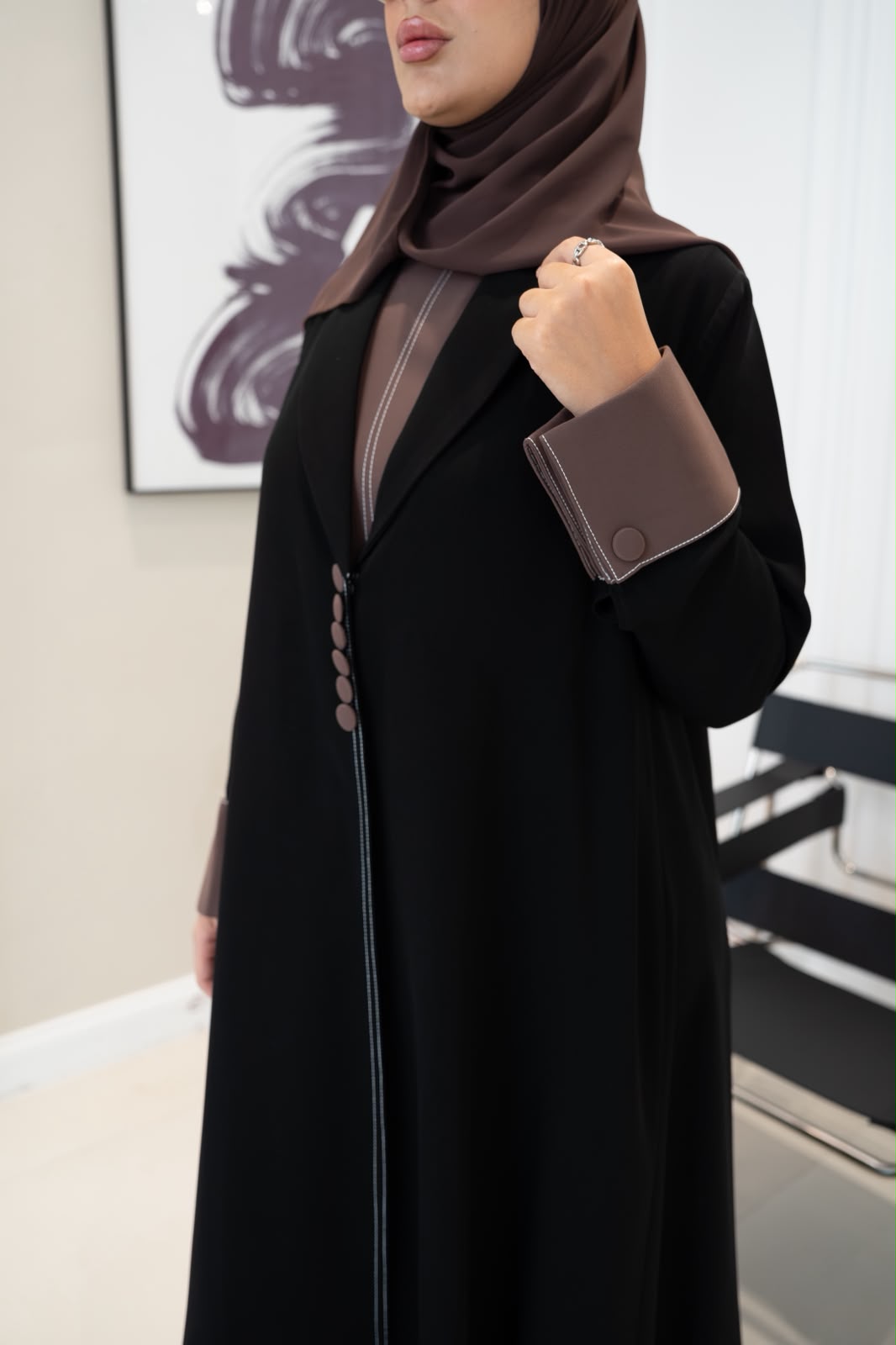 Black crepe blazer abaya. C:1106