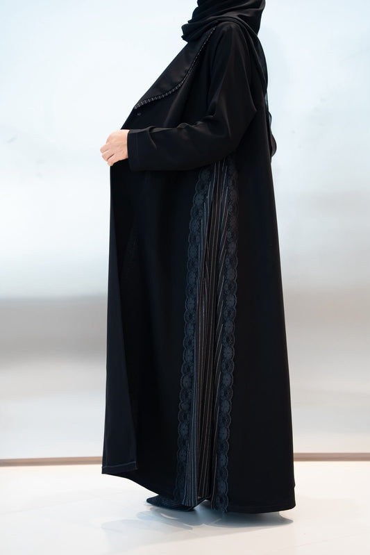 Black crepe abaya with lace. C:1104