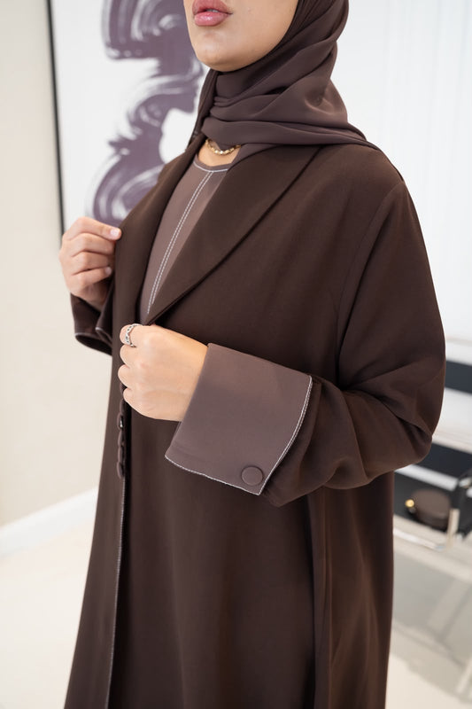 Brown crepe blazer abaya.C:1106