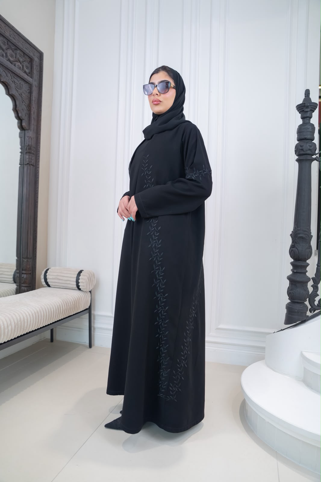 Black crepe abaya with embroidery.C:1116