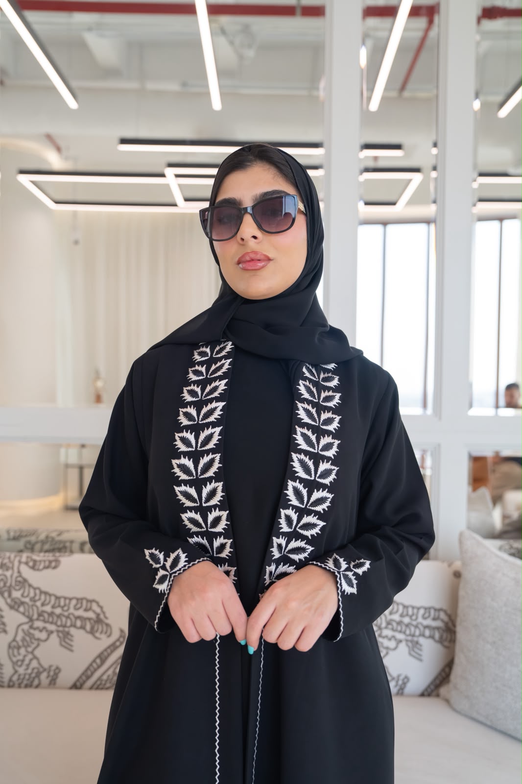 Black crepe abaya with embroidery.C:1114