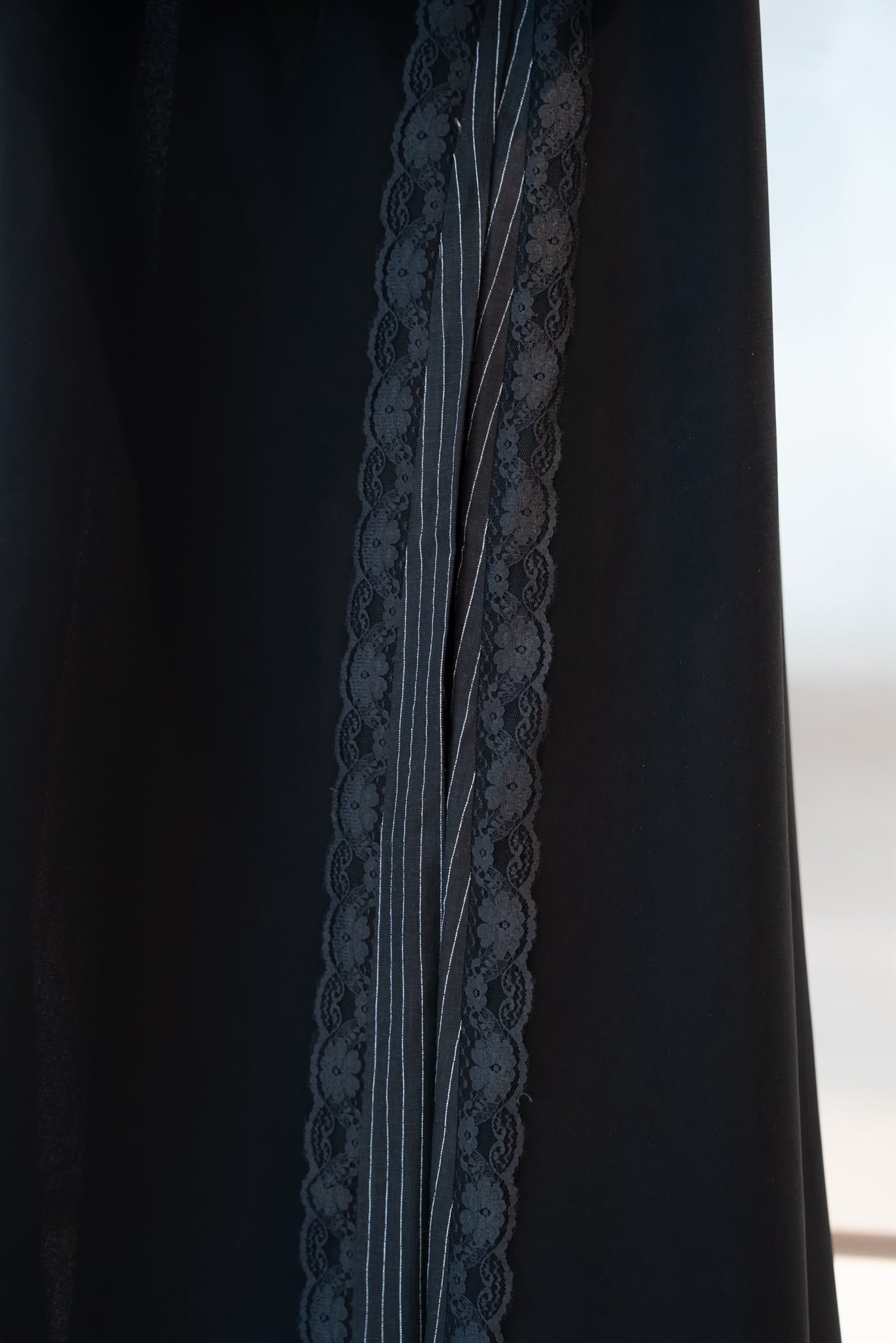Black crepe abaya with lace. C:1104