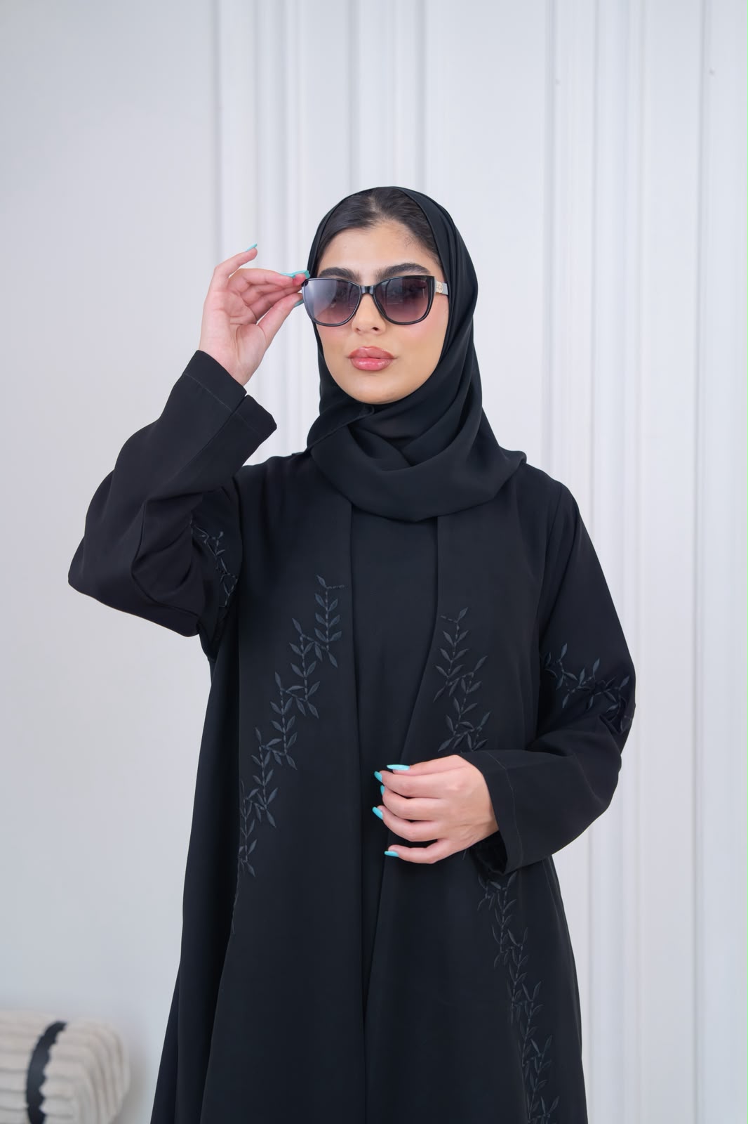 Black crepe abaya with embroidery.C:1116
