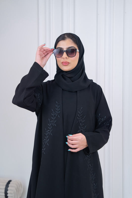 Black crepe abaya with embroidery.C:1116