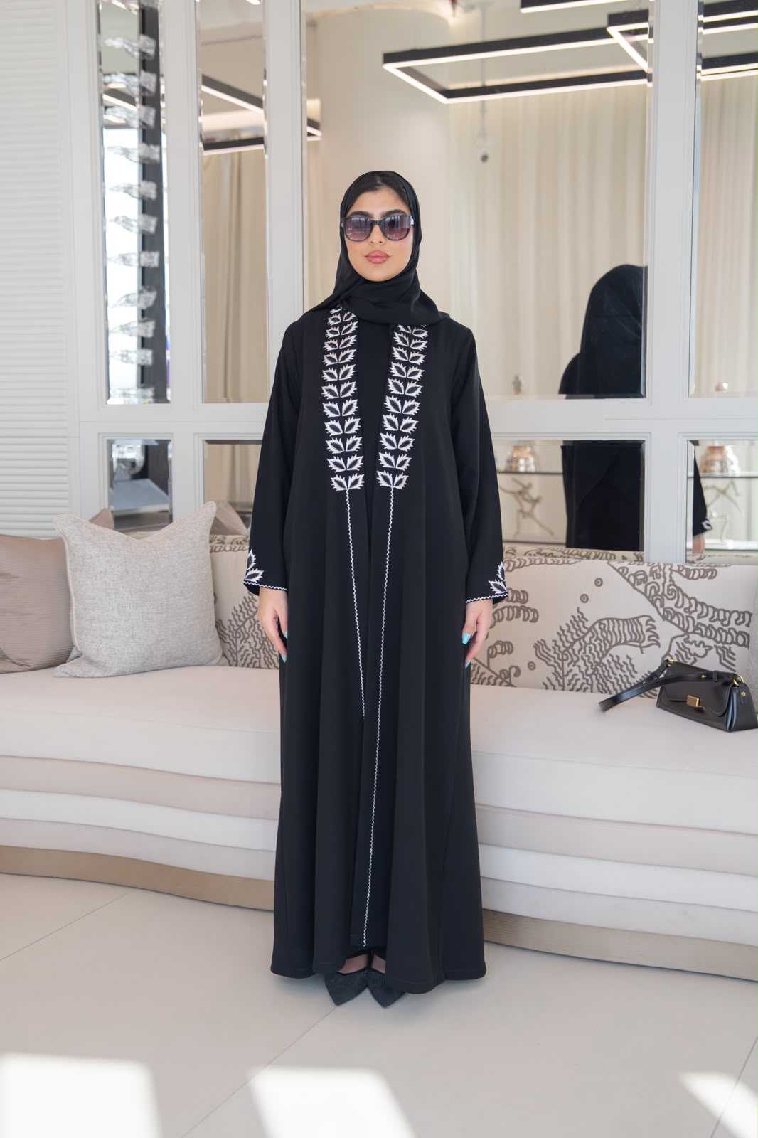 Black crepe abaya with embroidery.C:1114
