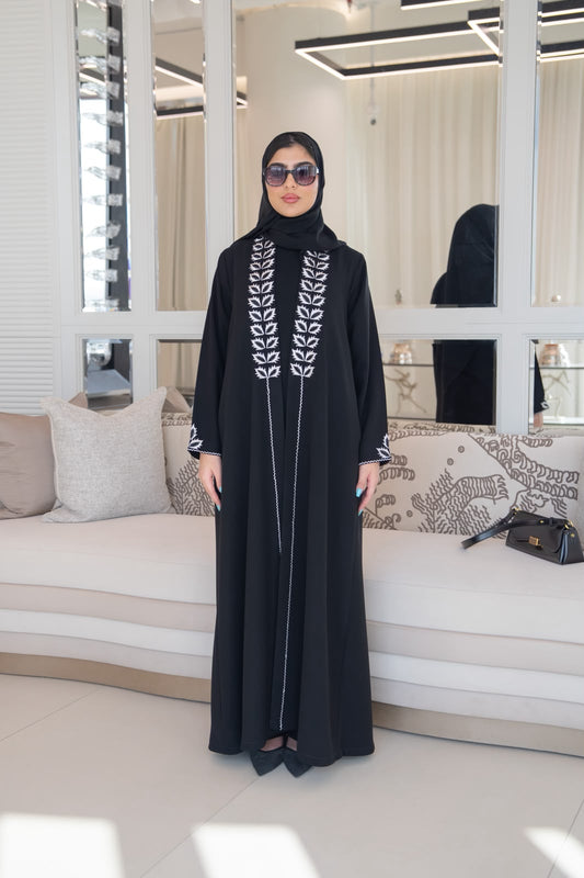 Black crepe abaya with embroidery.C:1114