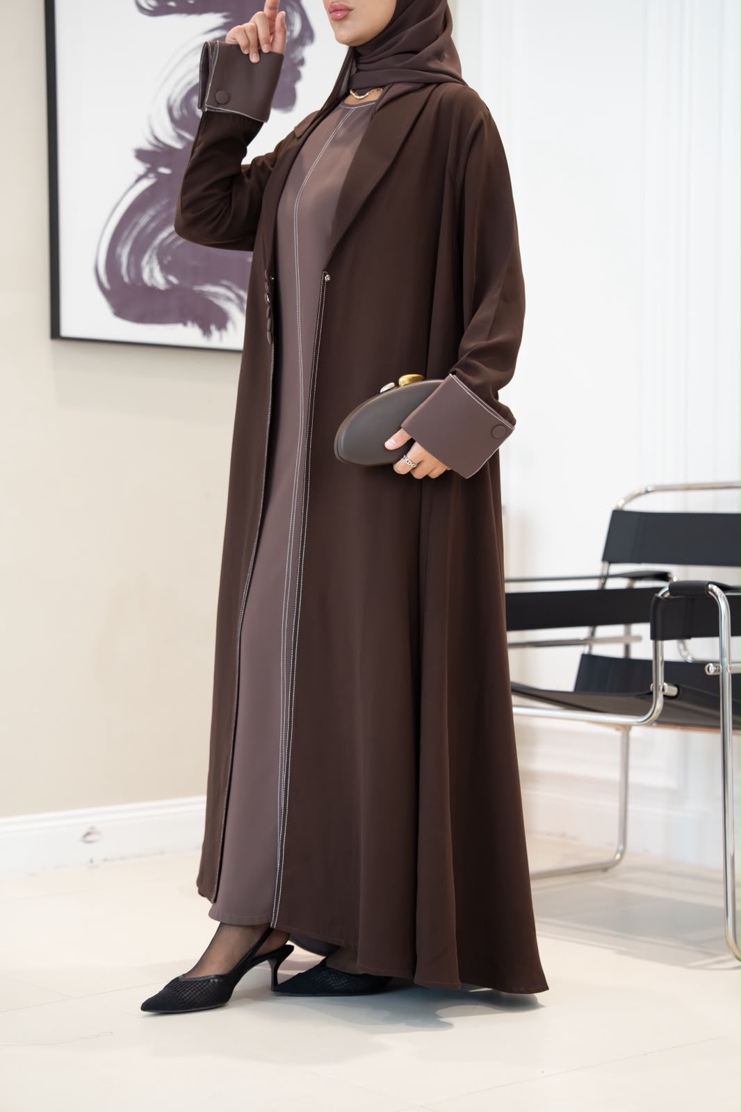 Brown crepe blazer abaya.C:1106