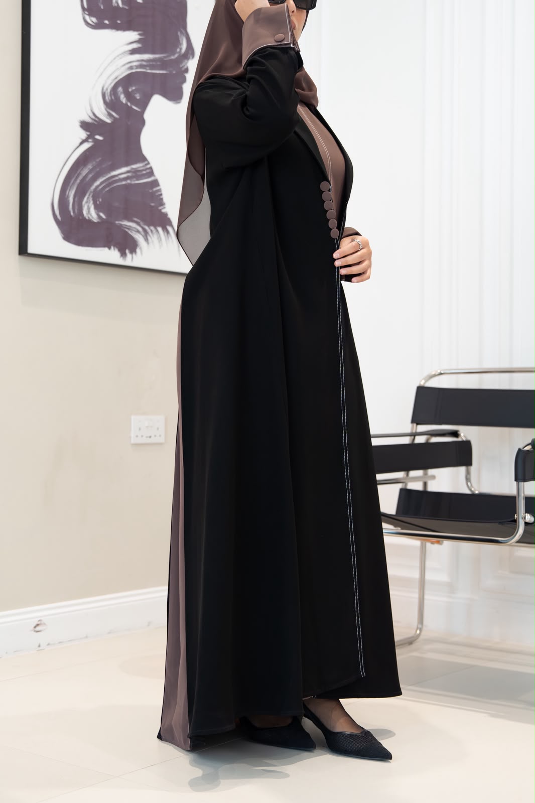 Black crepe blazer abaya. C:1106