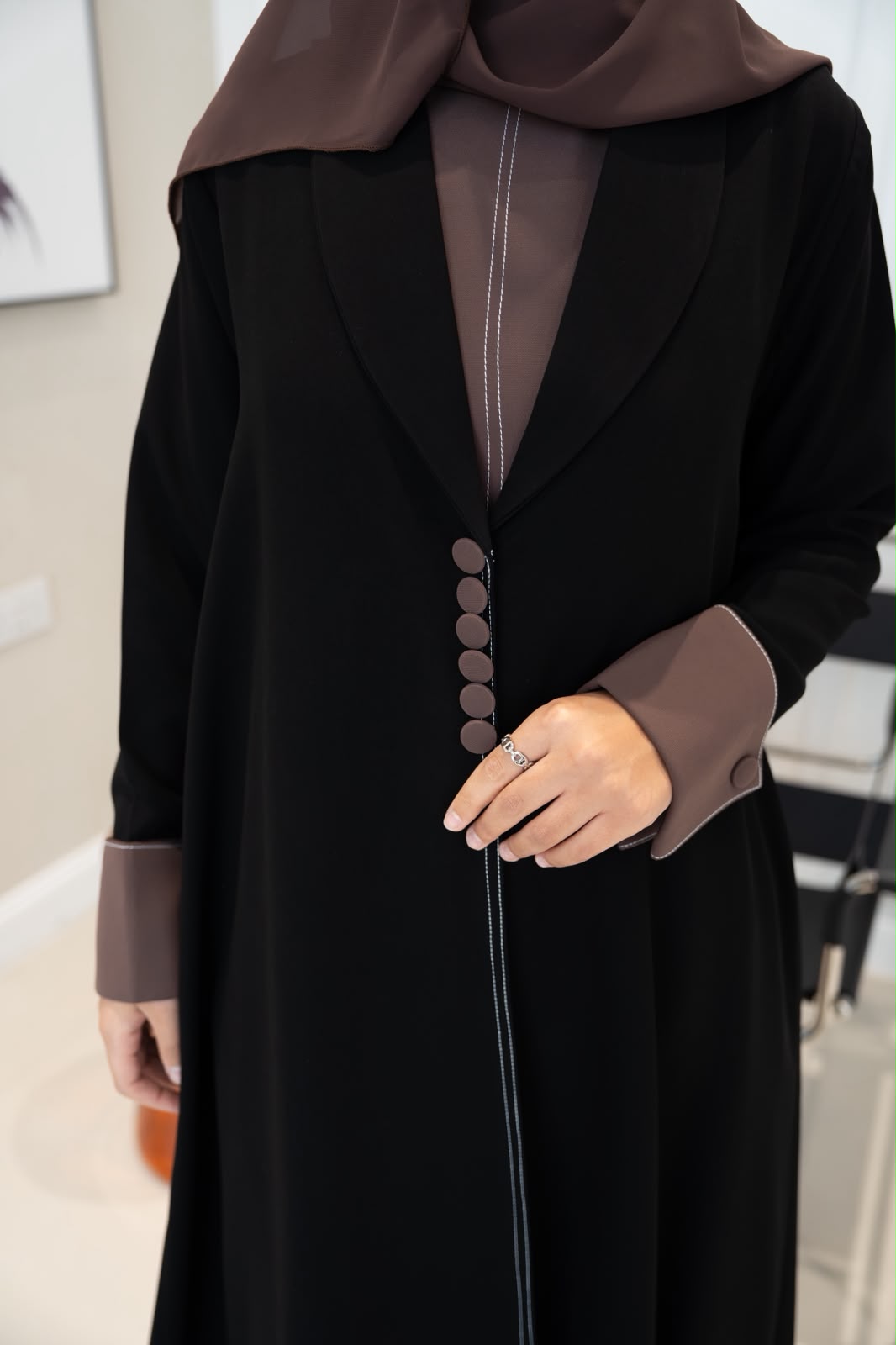 Black crepe blazer abaya. C:1106