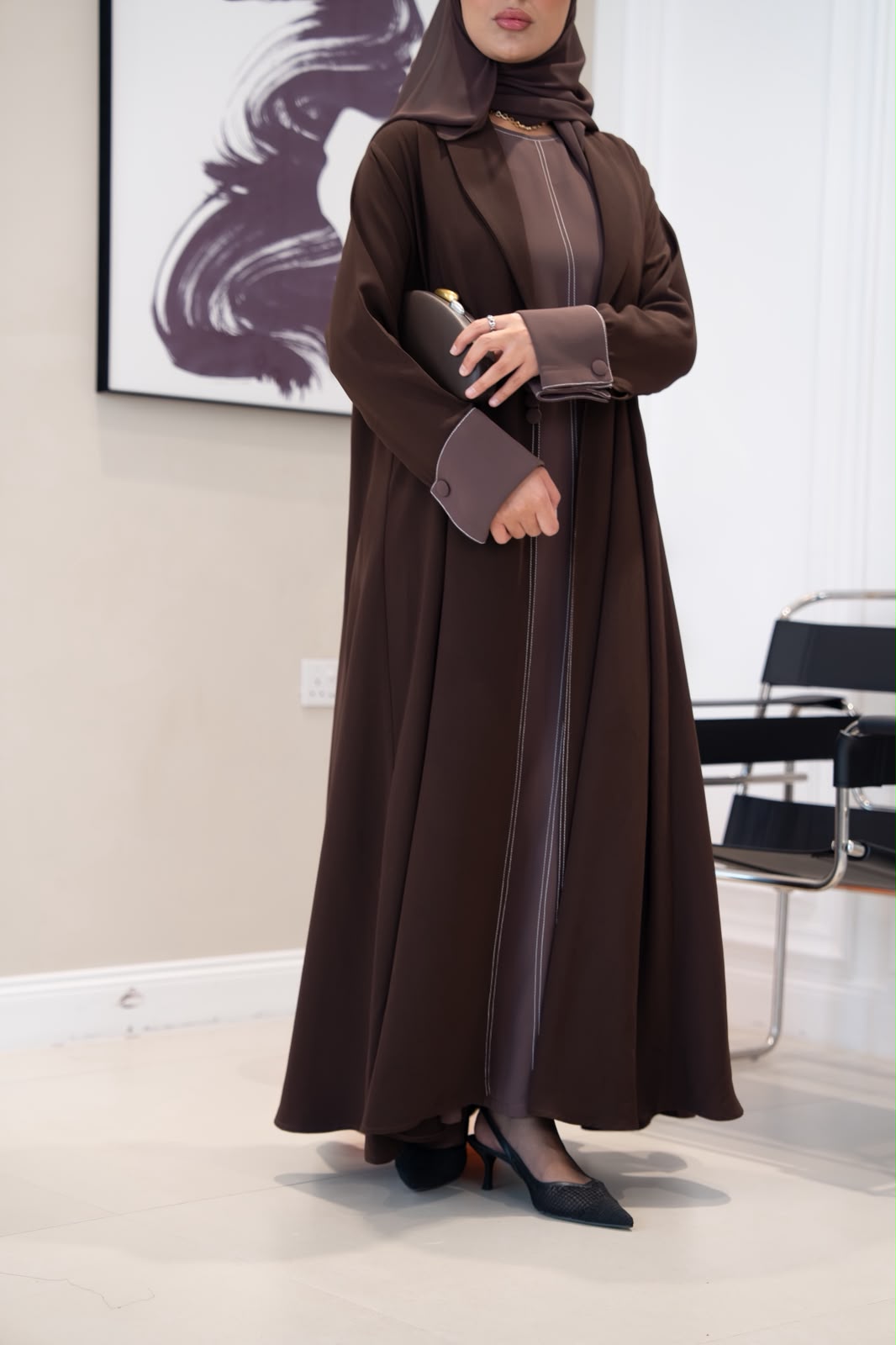 Brown crepe blazer abaya.C:1106