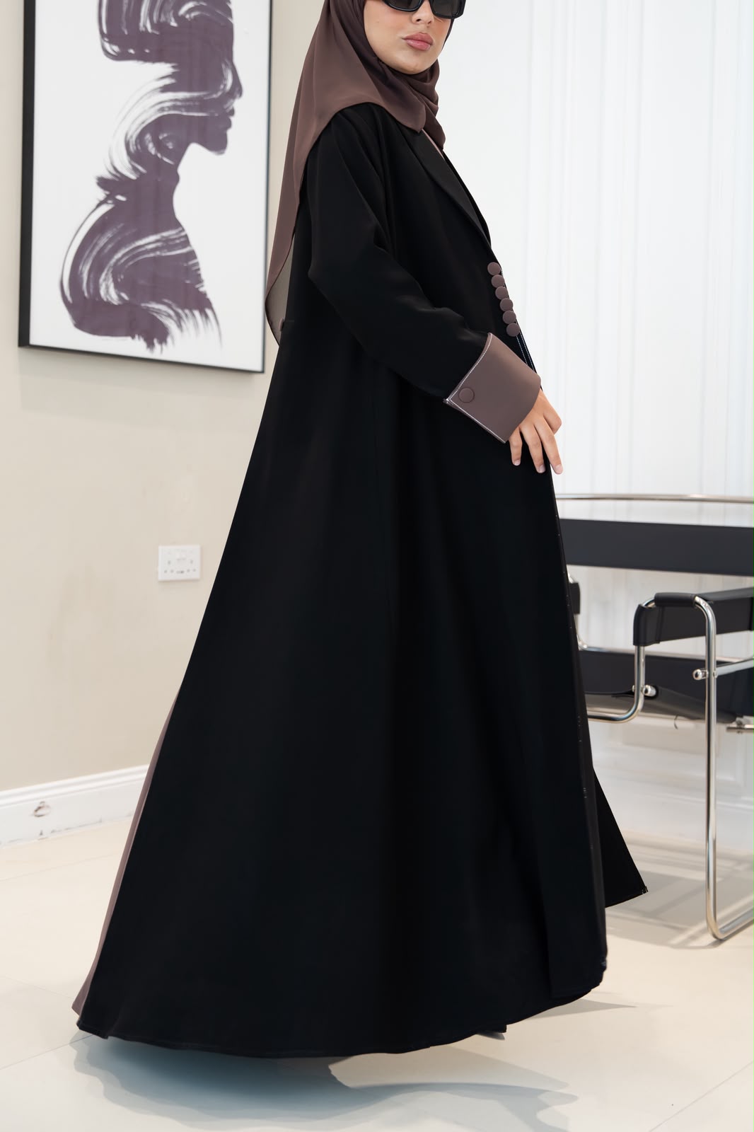 Black crepe blazer abaya. C:1106