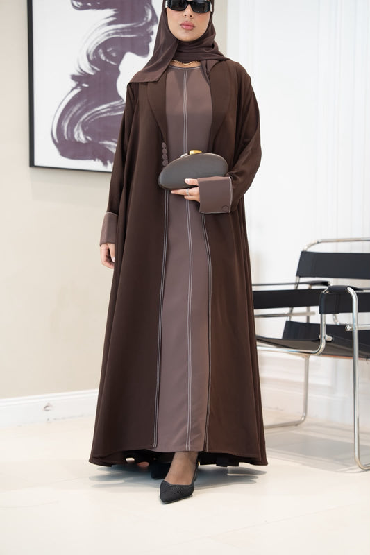 Brown crepe blazer abaya.C:1106