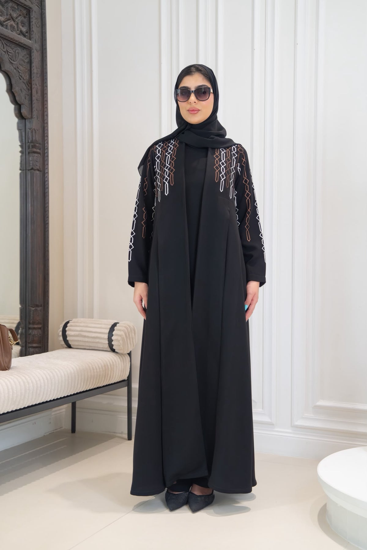 Black crepe abaya with embroidery.C:1113