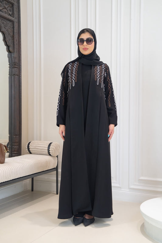 Black crepe abaya with embroidery.C:1113
