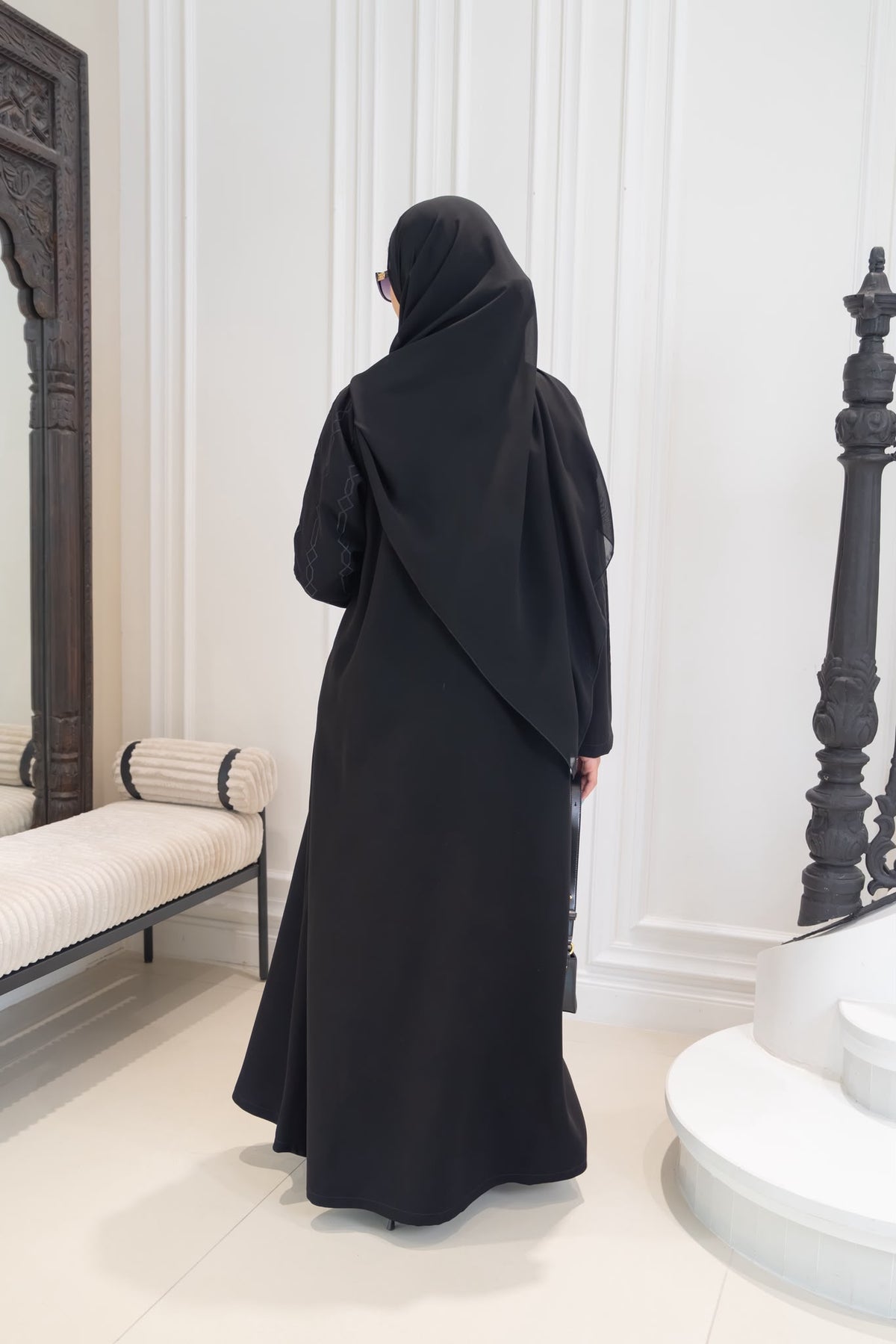 Black crepe abaya with embroidery.C:1113