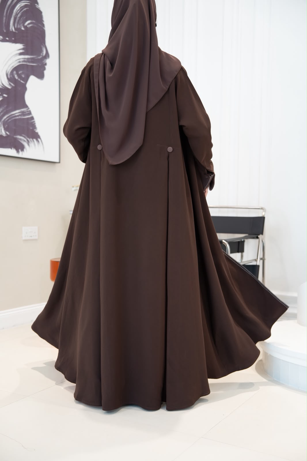 Brown crepe blazer abaya.C:1106