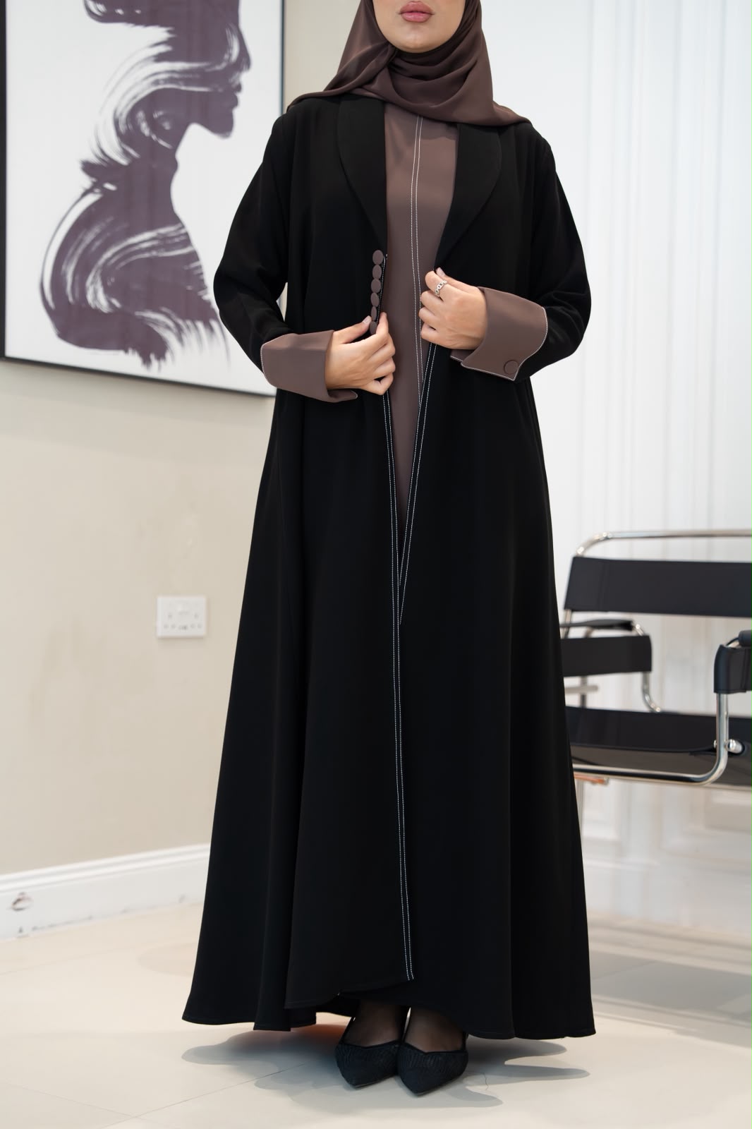 Black crepe blazer abaya. C:1106