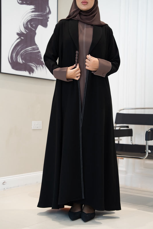 Black crepe blazer abaya. C:1106