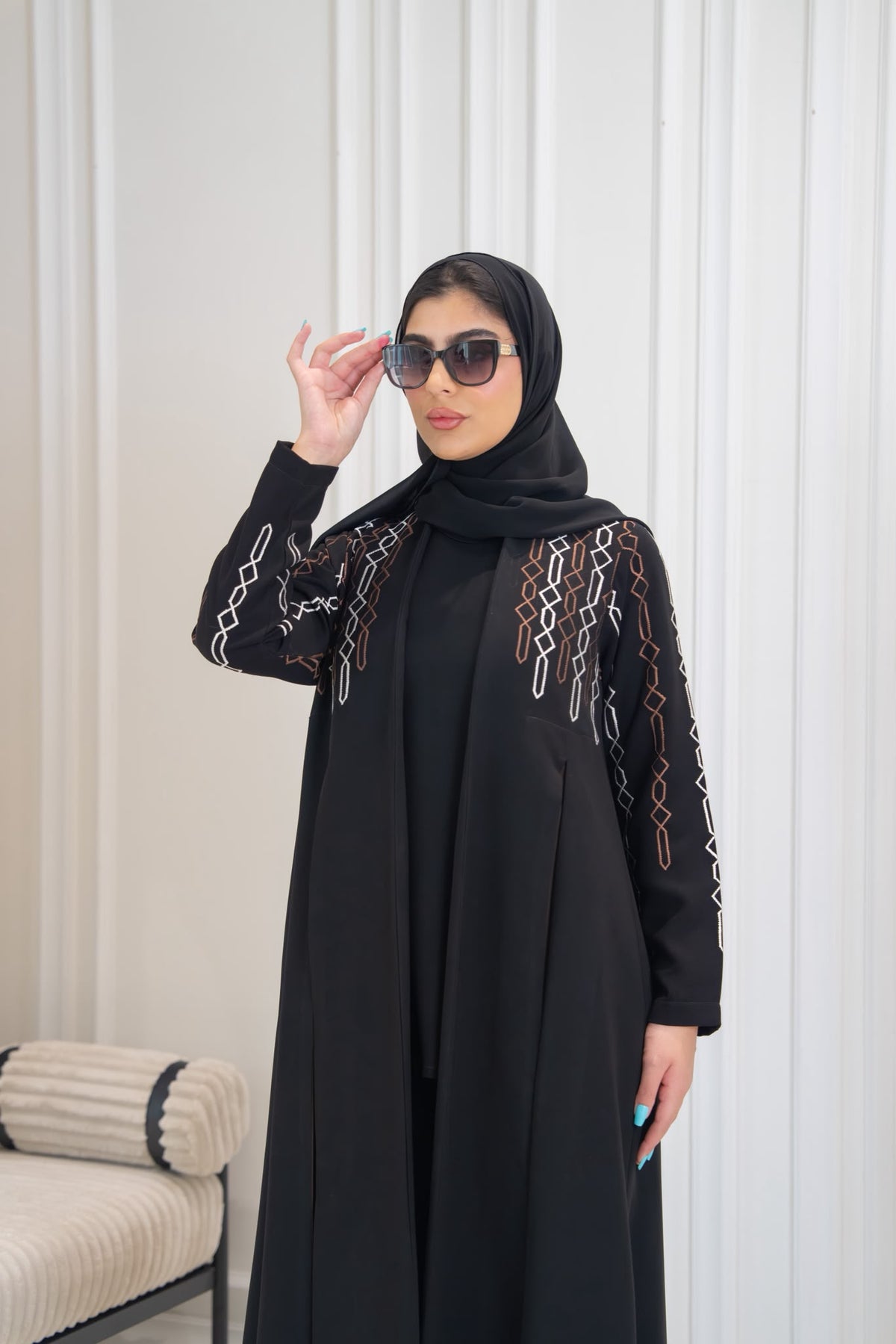 Black crepe abaya with embroidery.C:1113