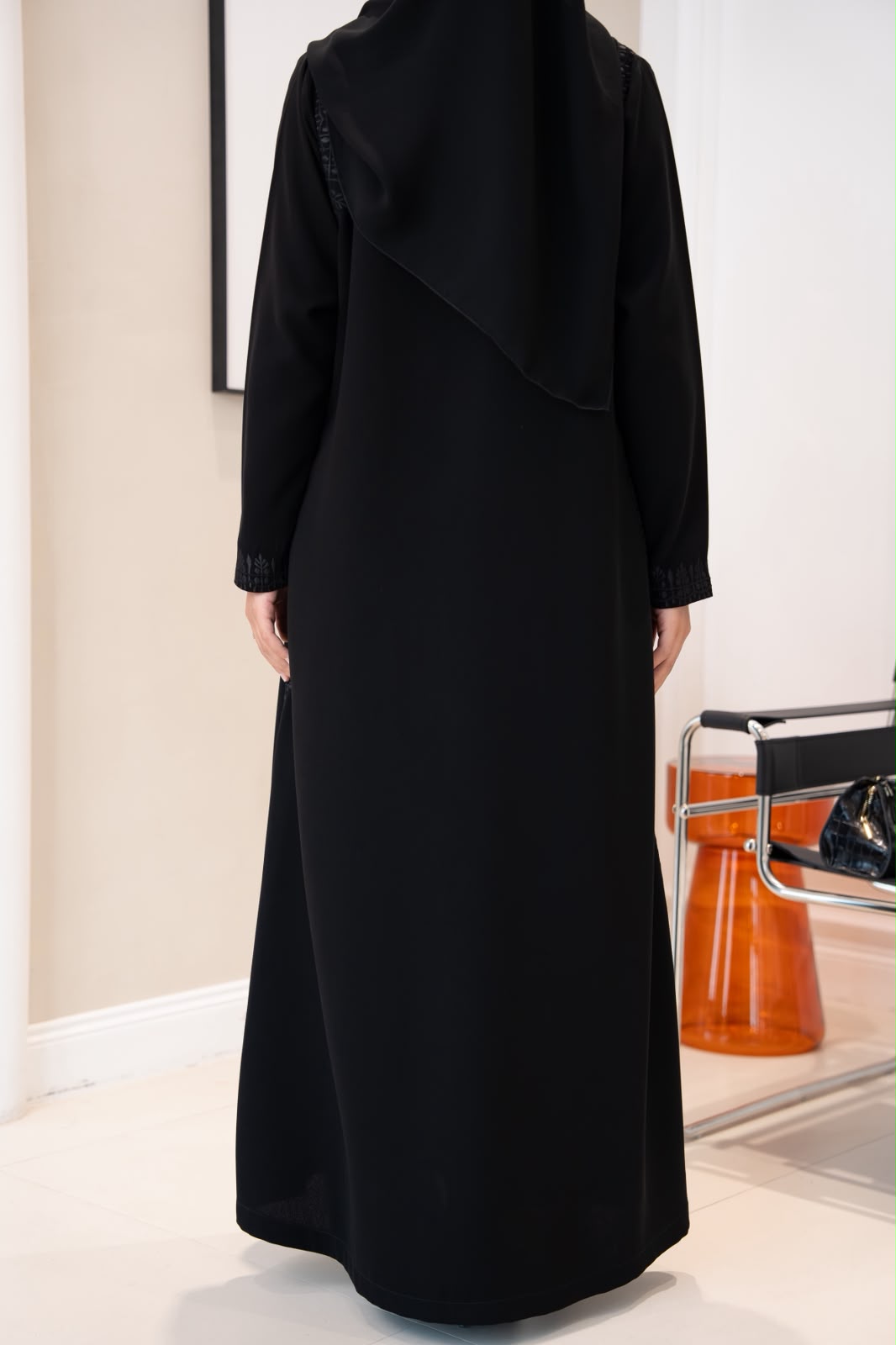 Black crepe abaya with embroidery. C:1108
