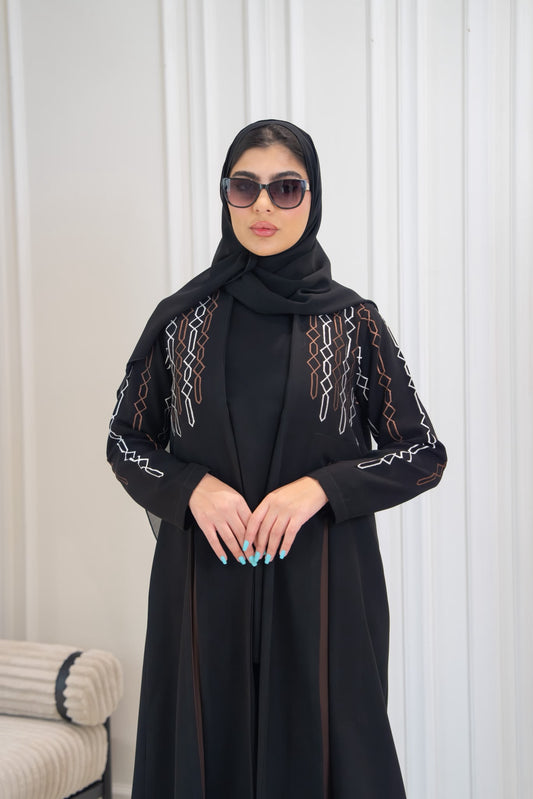 Black crepe abaya with embroidery.C:1113